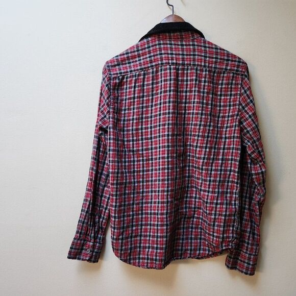 🌻Levi's 100% cotton red plaid shirt with corduroy collar / S - Picture 4 of 4